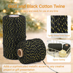 Gold and Black Cotton Twine String, 2mm Thick, 328 Feet