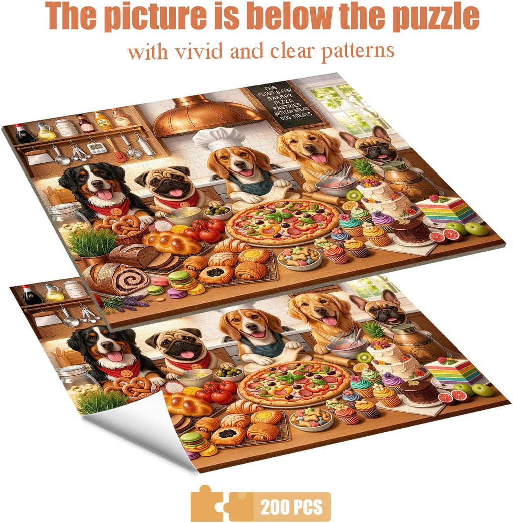 Puzzles for Kids Ages 6-8 and 8-10, 200 Piece Jigsaw Puzzle for Adults and Seniors – Funny Chef Doggy Puzzle, Cute