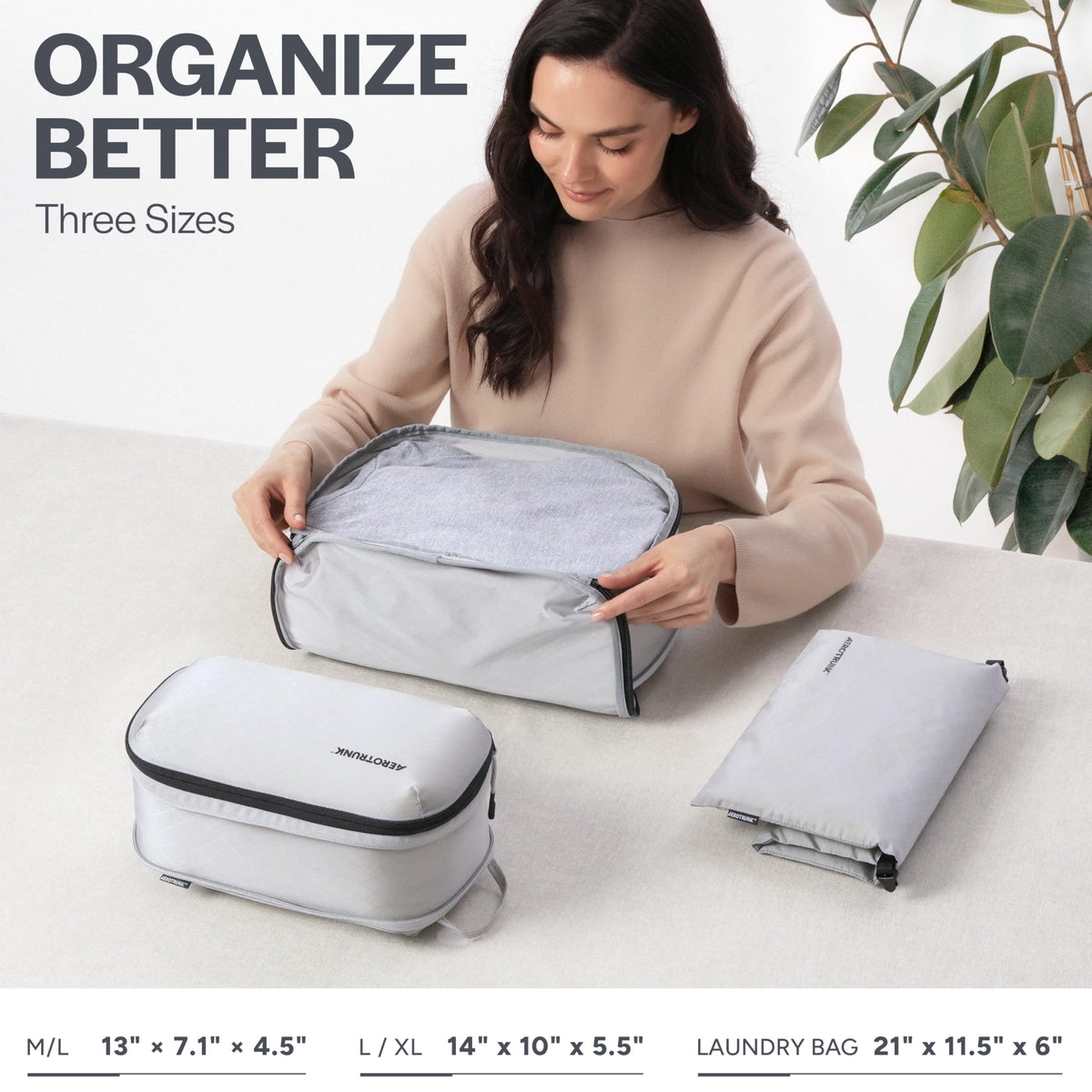 Ultralight Compression Packing Cubes for Travel, 3-Pack, Grey