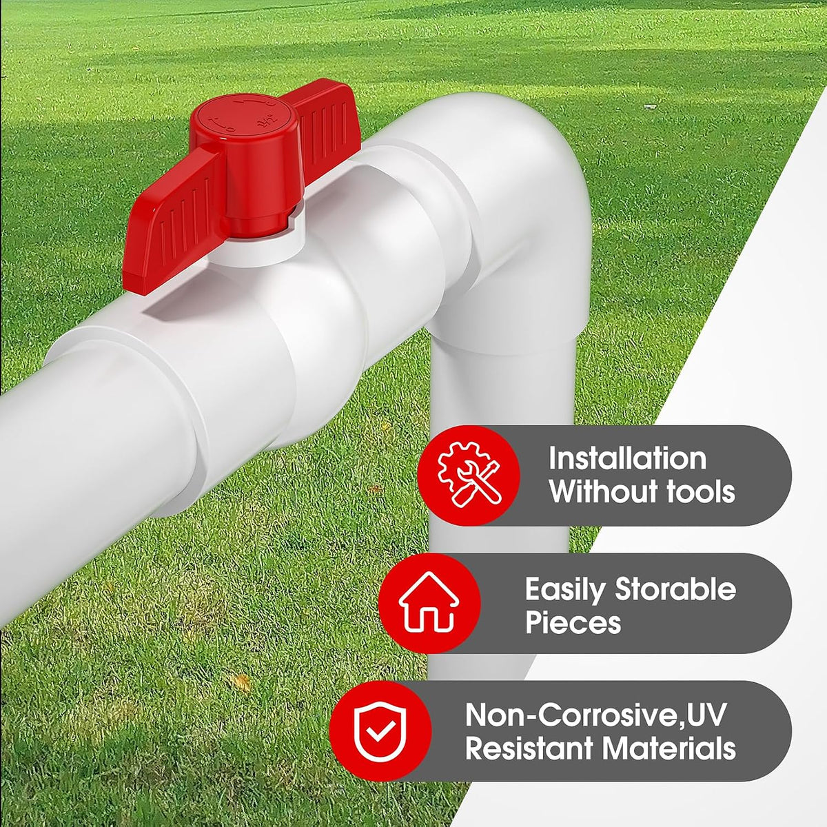 EPHECH 2PCS 2" PVC Ball Valve, SCH40 PVC Pipe Valve with Red T-Handle