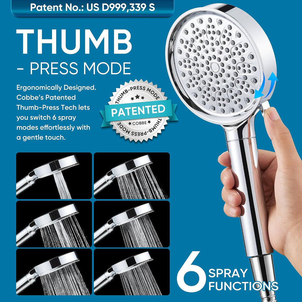 Filtered Shower Head with Handheld, Water Softener for Hard Water | High Pressure 6 Spray Mode Shower Head with