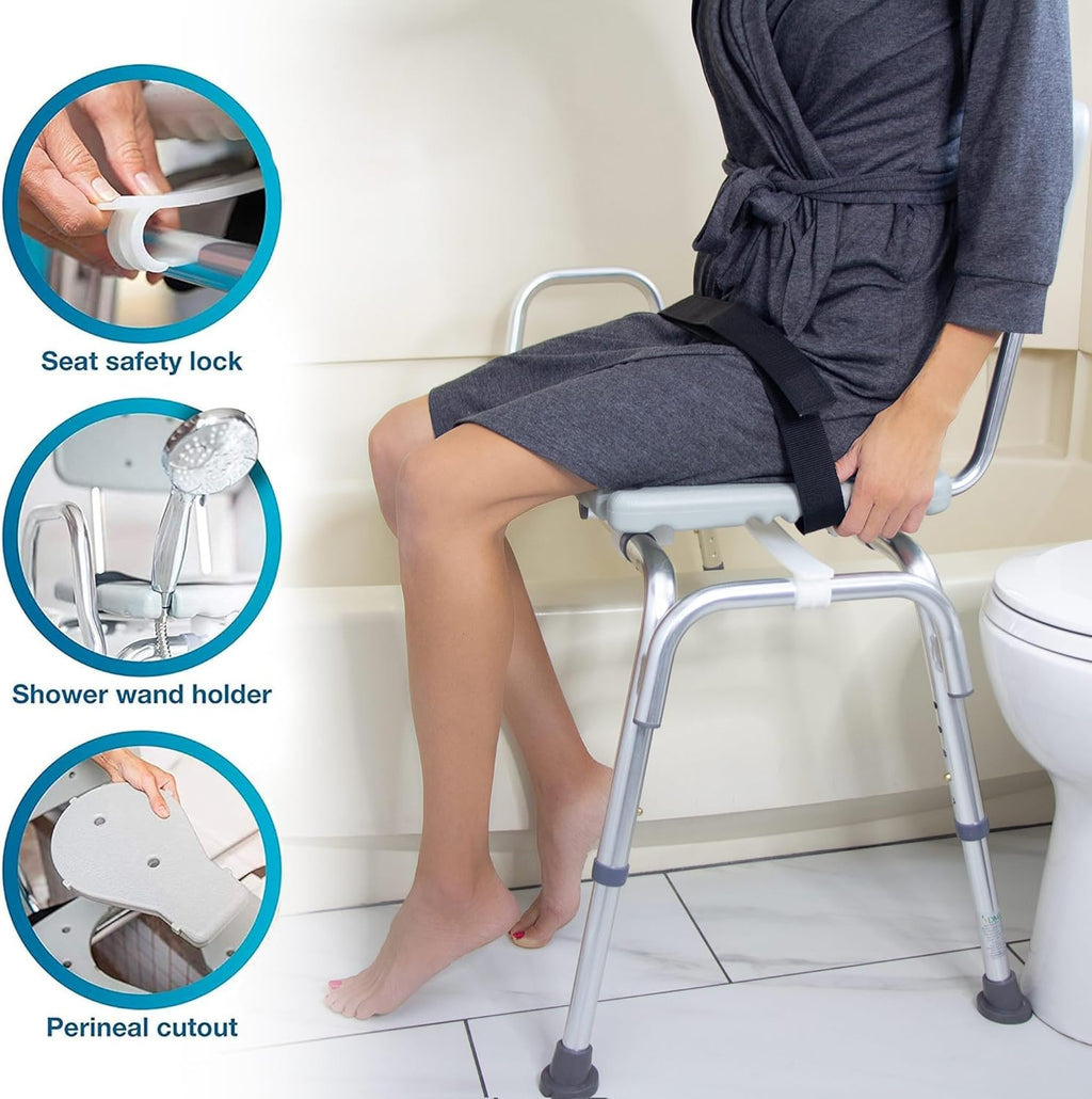 Tub Transfer Bench and Shower Chair with Non Slip Aluminum Body, FSA Eligible, Adjustable Seat Height and Cut Out