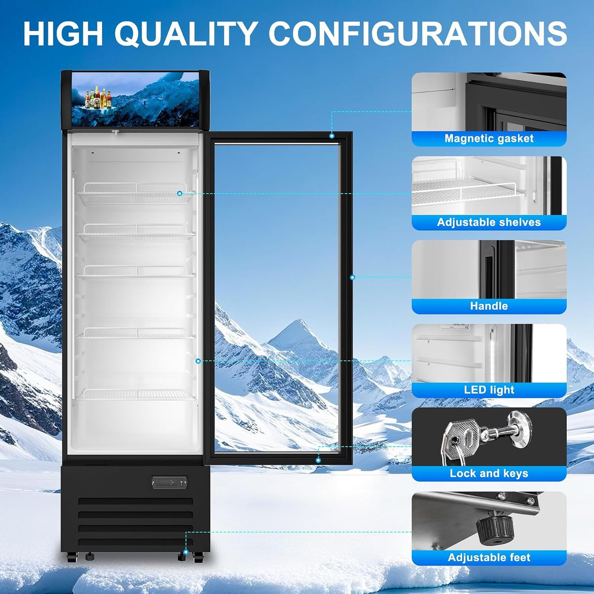 Commercial Beverage Refrigerator 1 Glass Door Display Fridge