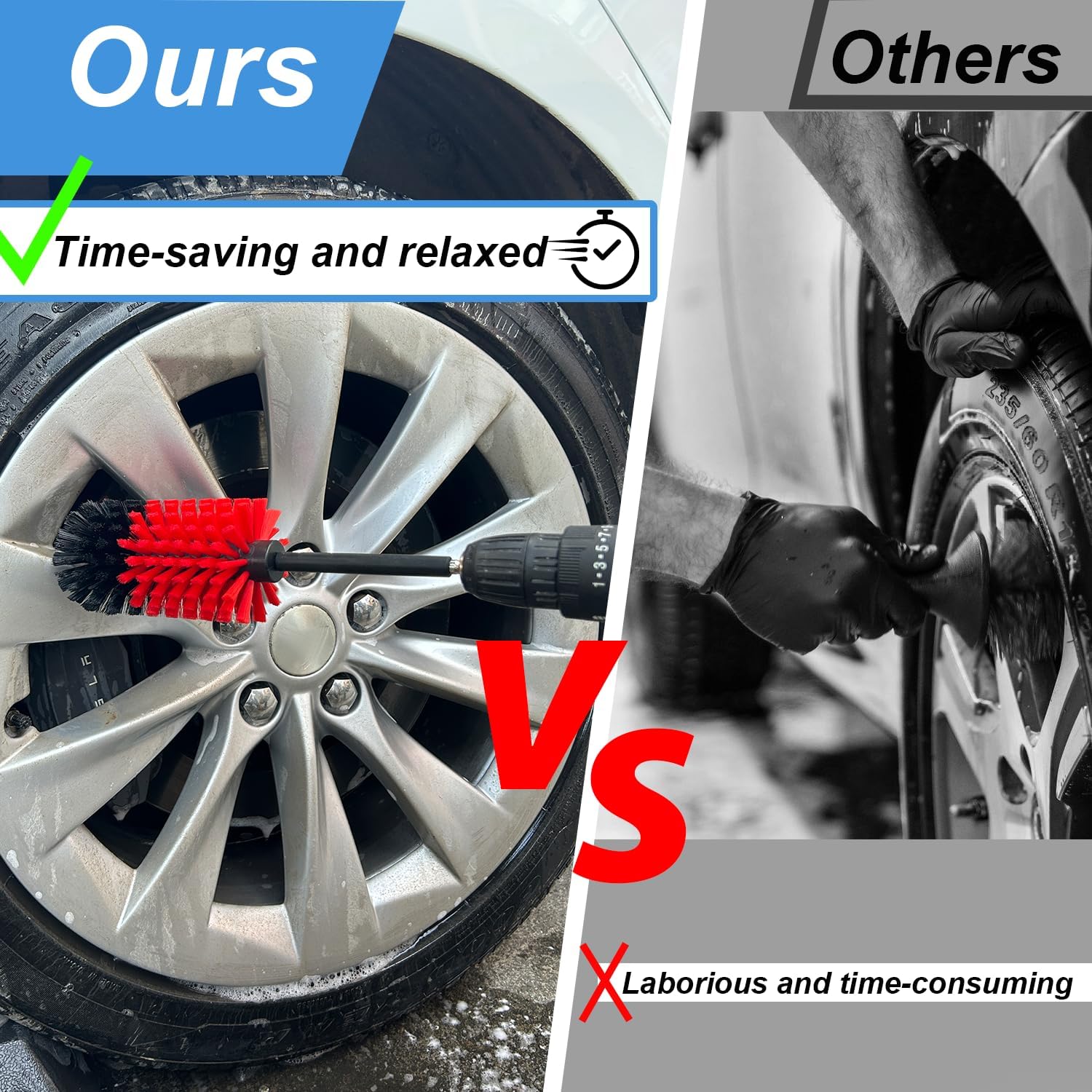 Wheel Brush Kit, Soft Drill Wheel Cleaner Brush, No Scratches Highly Dense Car Cleaning Brush Set for Wheels, Rims