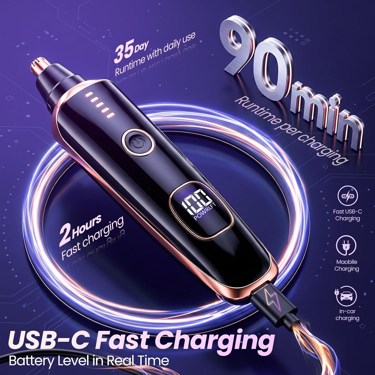 Nose and Ear Hair Trimmer for Women Men,2 in 1 LED Display Eyebrow Hair Trimmer with USB Rechargeable,2026 Portble