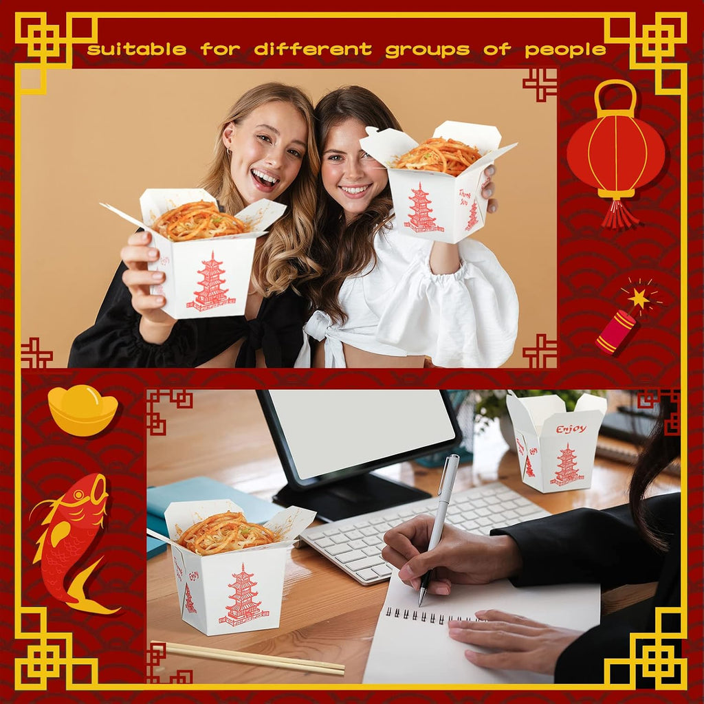 50 Sets 8 oz Chinese Take Out Boxes with Disposable Chopsticks