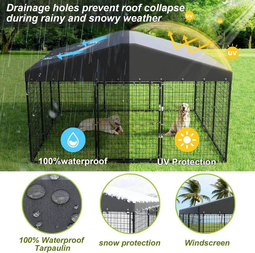 Dog Kennel Outdoor 10 x10 x6 FT, Dog Cage Outdoor for Medium/Large Dogs with Waterproof Roof Double Secure Locks