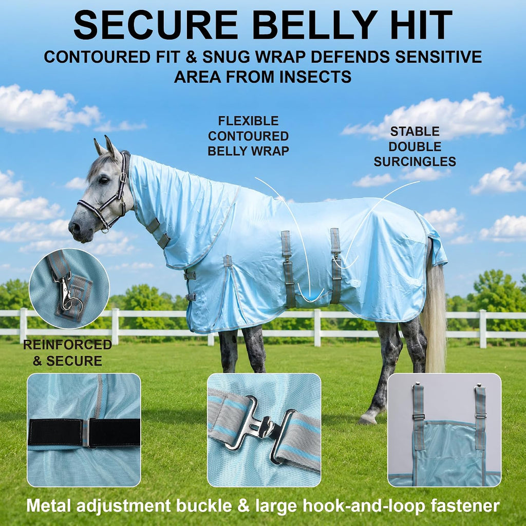 Horse Fly Sheet with Neck & Belly Wrap, Breathable Fine Mesh