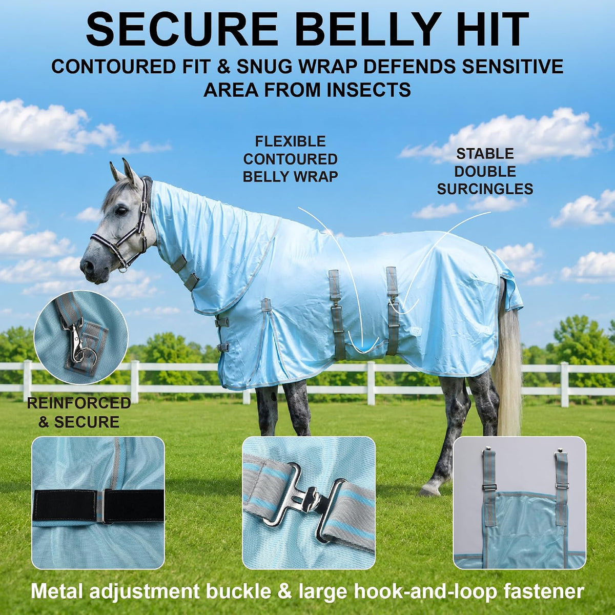 Horse Fly Sheet with Neck & Belly Wrap, Breathable Fine Mesh