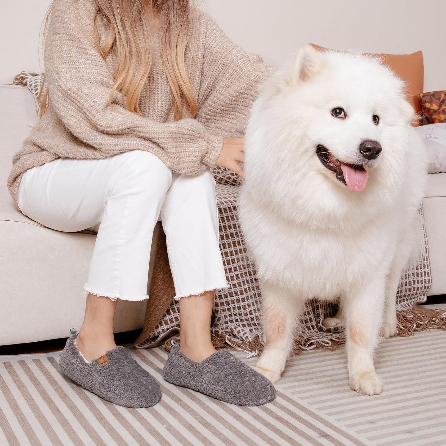 Women’s Soft Curly Slippers Memory Foam Lightweight House Shoes | Birthday gift, machine washable, anti-slip sole