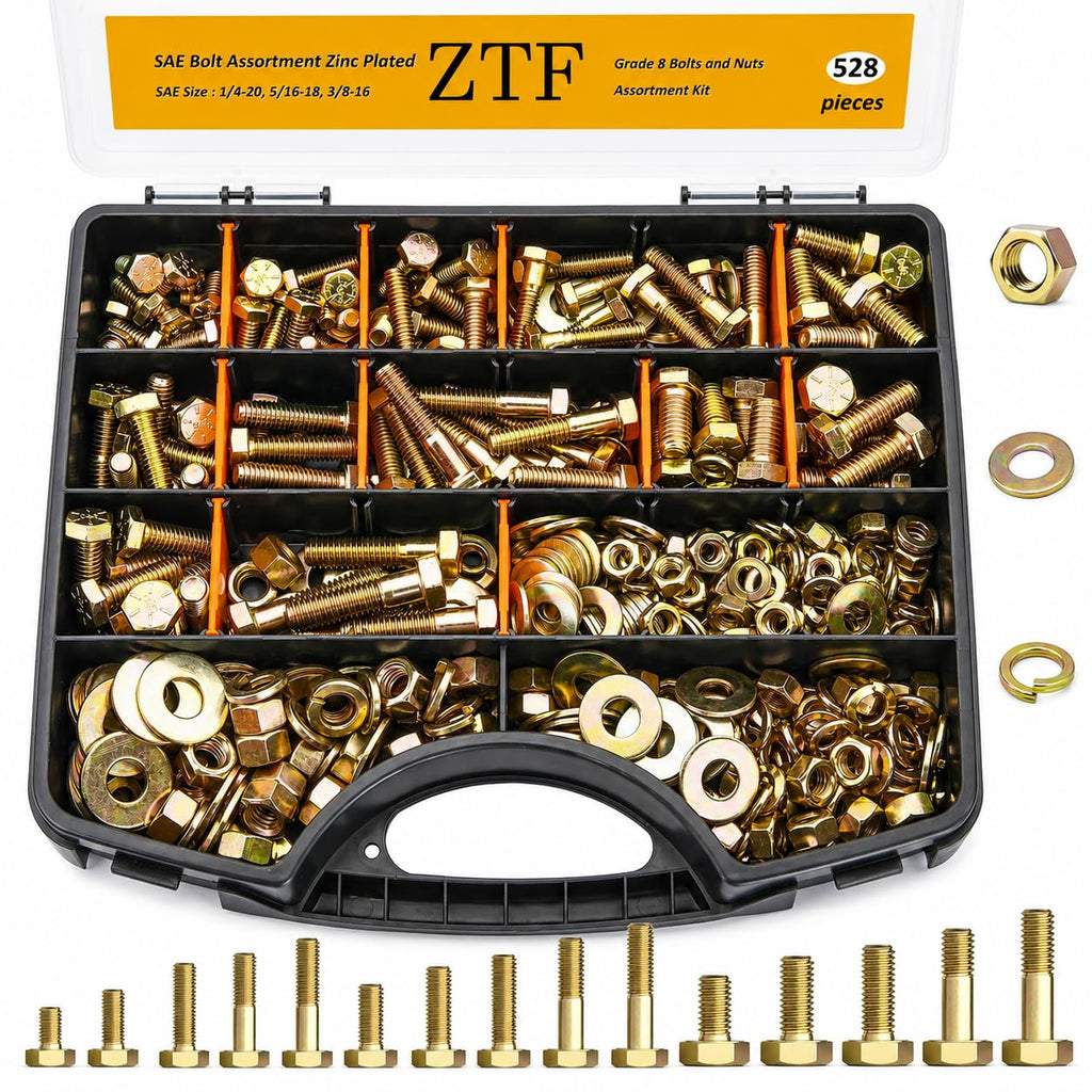 528Pcs Grade 8 Bolts and Nuts Assortment Kit, SAE Hex Bolt Hardware Set