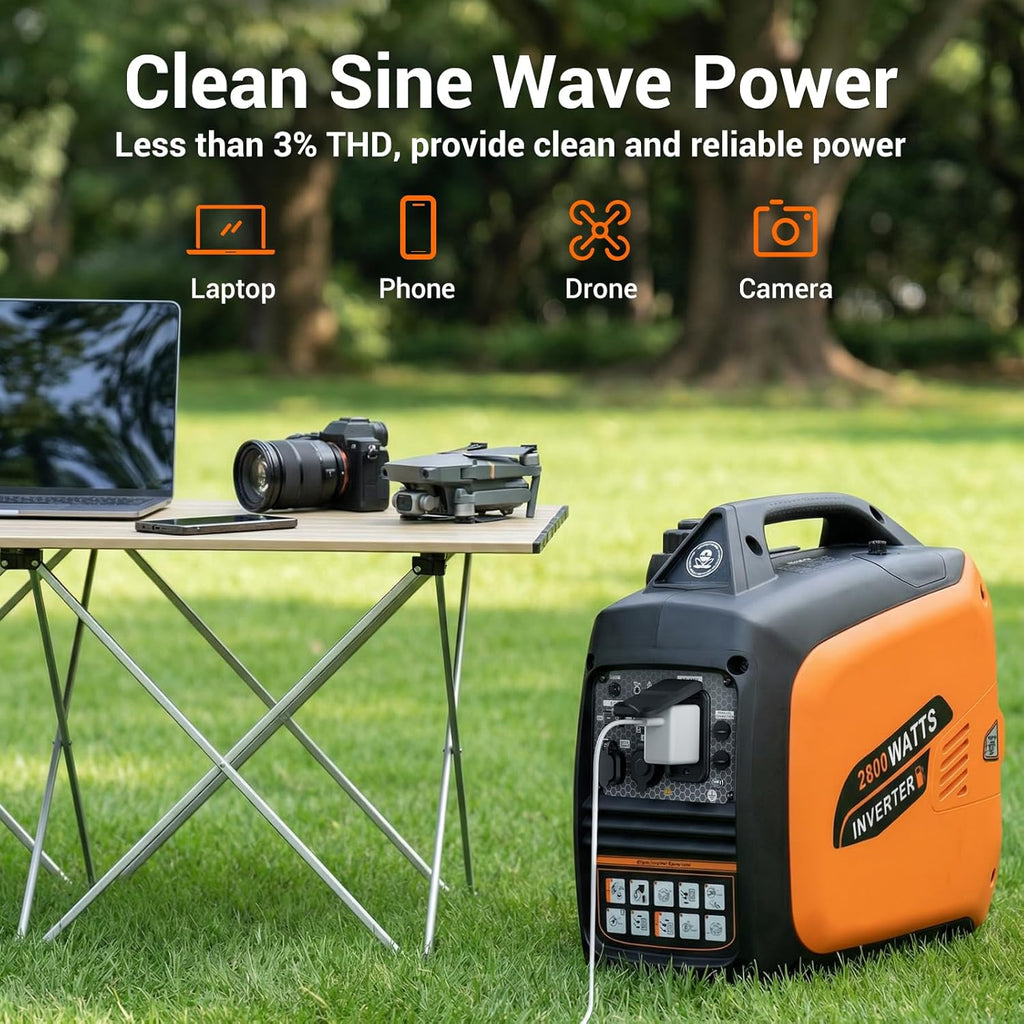 2800-Watts Portable Inverter Generator, Gas Generators for Home Use, Camping, Super Quiet Emergency Home Backup, with