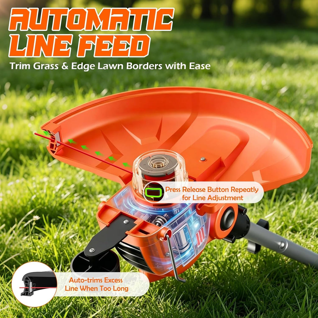Weed Wacker Electric String Trimmer Battery Powered Lawn Trimmer | 21V Cordless Weed Whacker, 2x 2.0Ah Battery