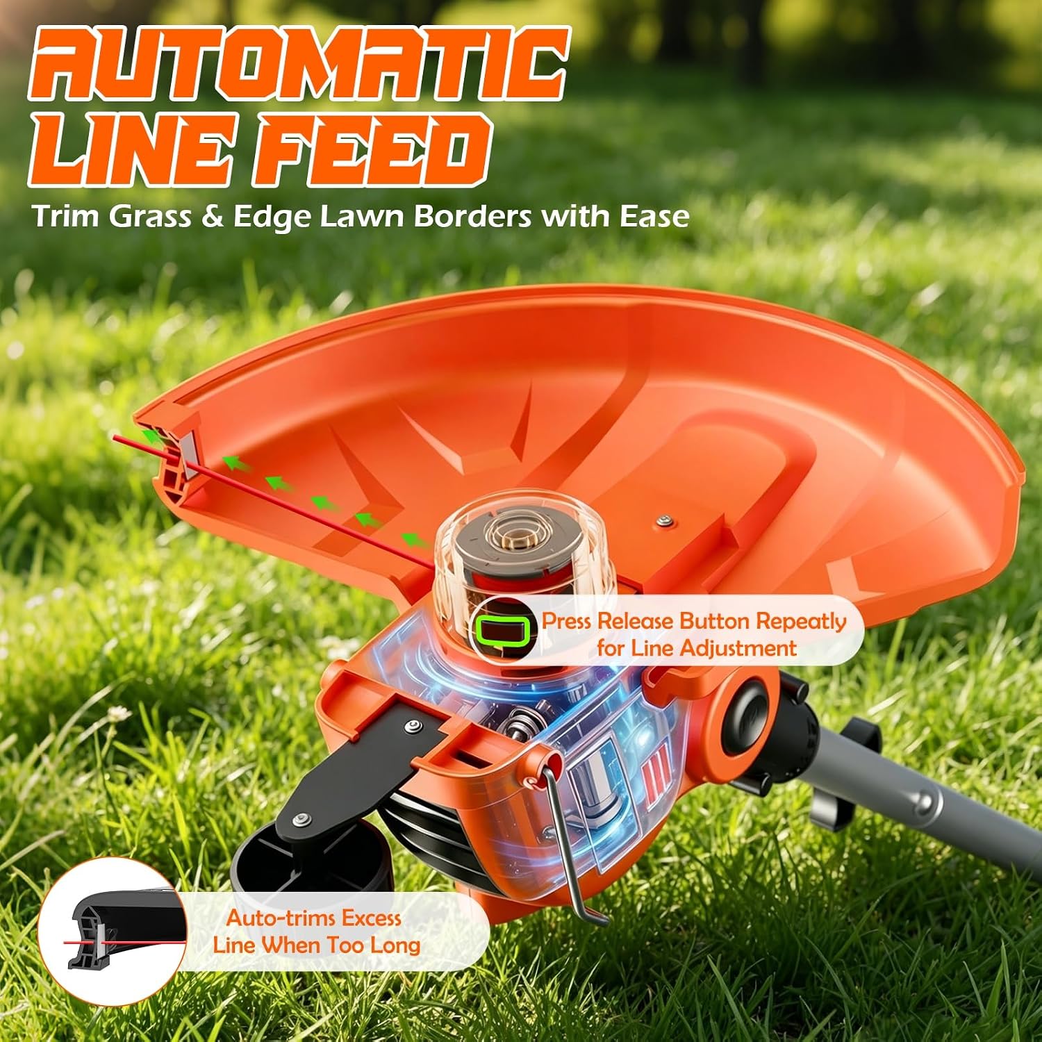 Weed Wacker Electric String Trimmer Battery Powered Lawn Trimmer | 21V Cordless Weed Whacker, 2x 2.0Ah Battery