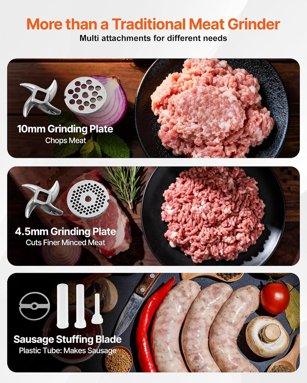 Meat Grinder, 0.75 HP 550W, 11 Lbs/Min Electric Meat Grinders with Blade, Grinding Plate, Sausage Maker, Stainless