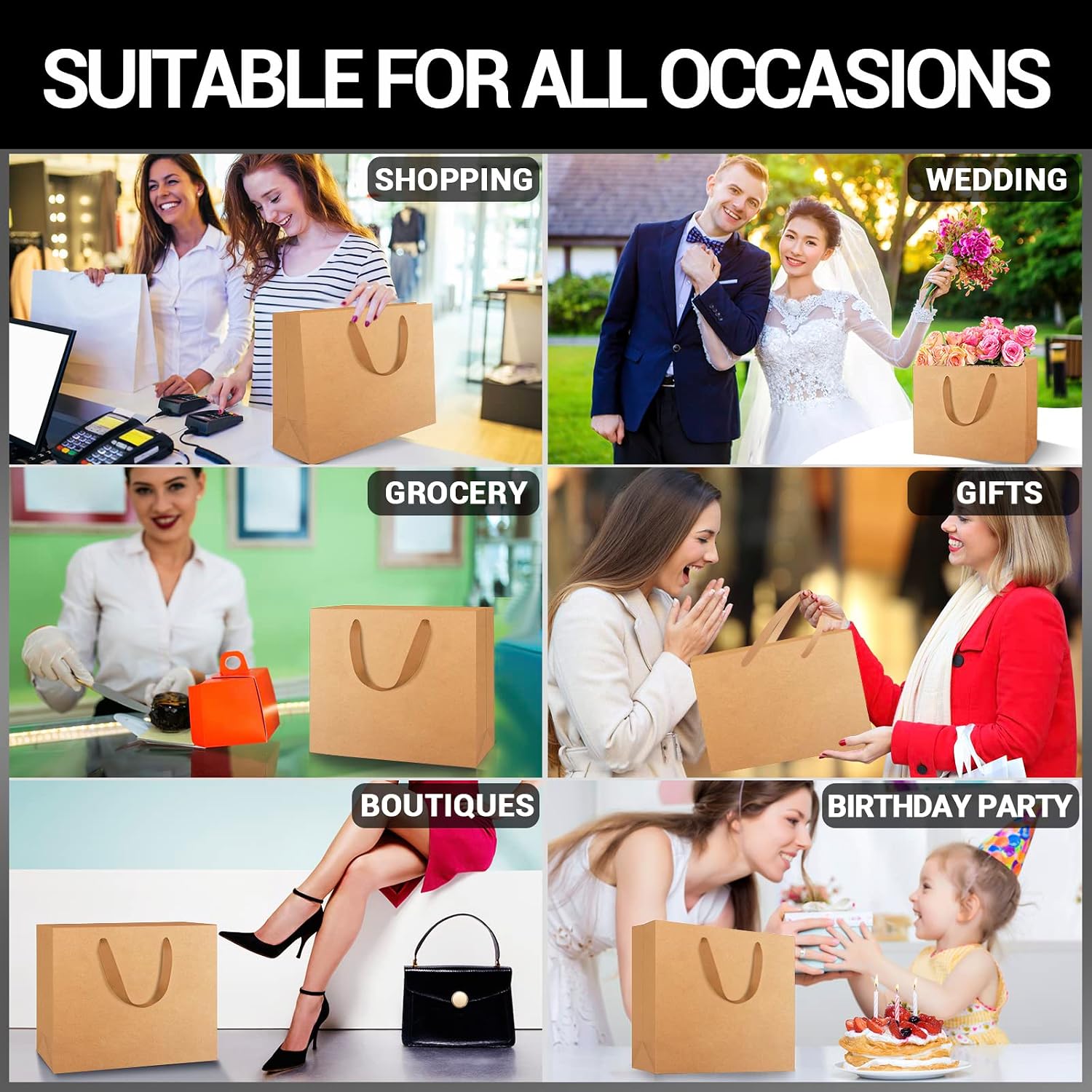 Kraft Paper Gift Bags, 25pcs Small 10.6"x3.1"x8.3" Brown Sturdy Heavy Duty Shopping Bags with Handle Bulk, Retail