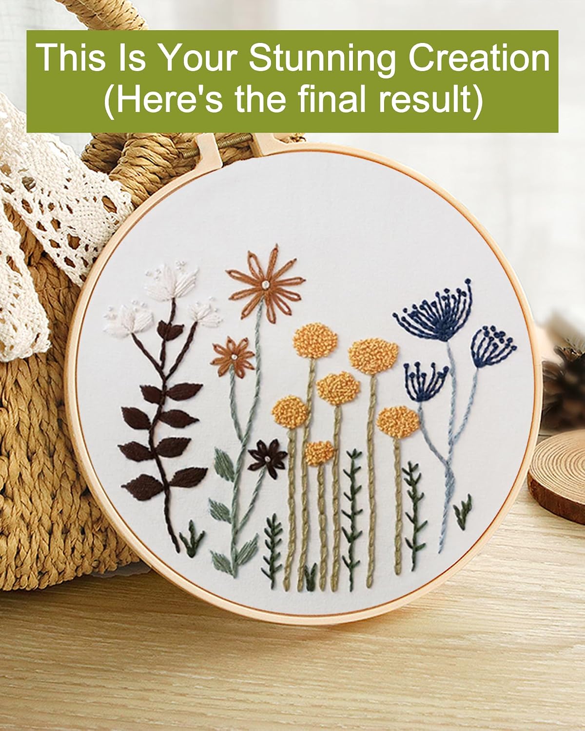 3 Sets Embroidery Kit,Cross Stitch Kits for Beginners,Needlepoint Kits for Adults with Easy Floral Pattern Hand