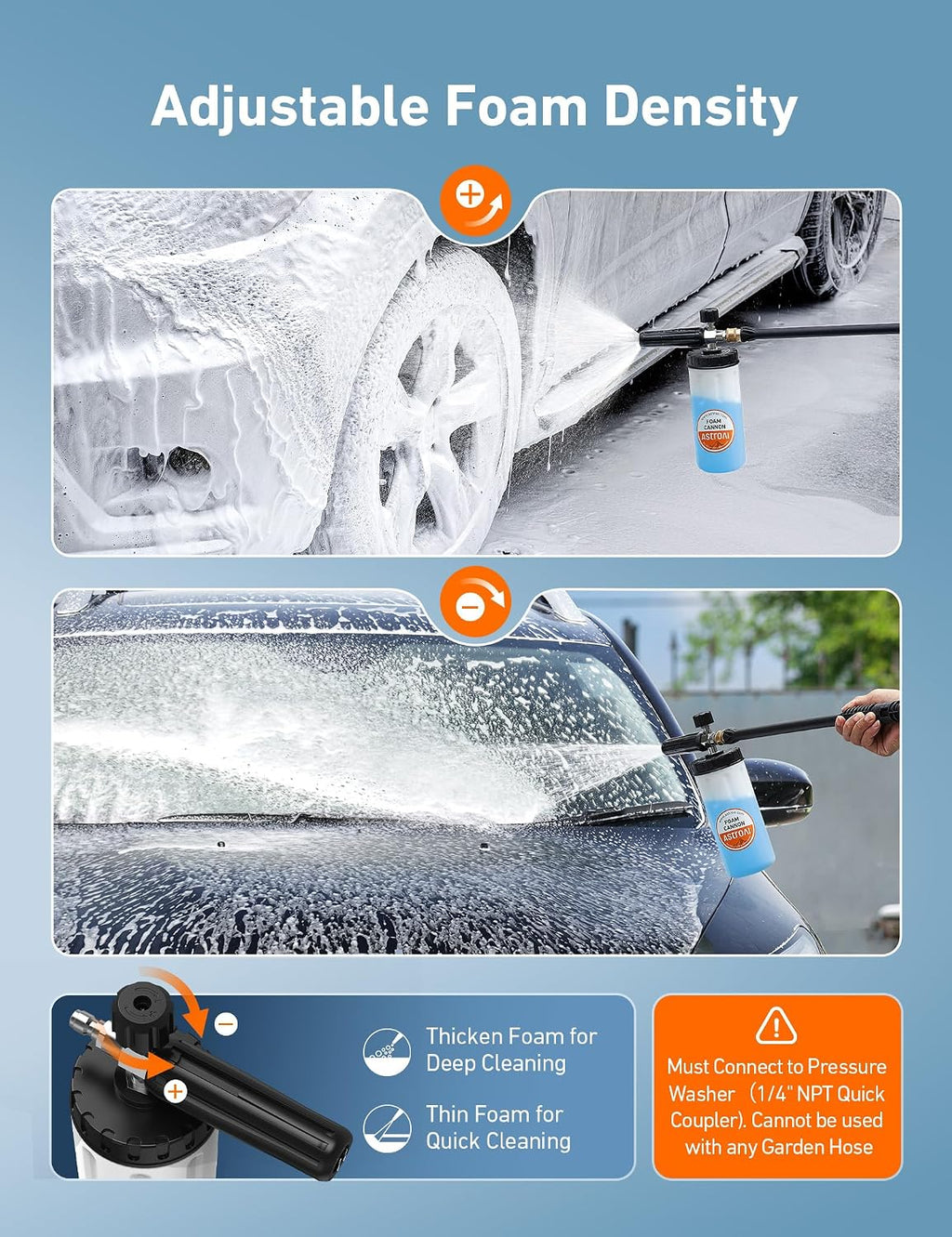 Foam Cannon for Pressure Washer with 1/4" Quick Connect Plug, 1 L | Thick Foam, Car Wash, Heavy Duty Durable Foam