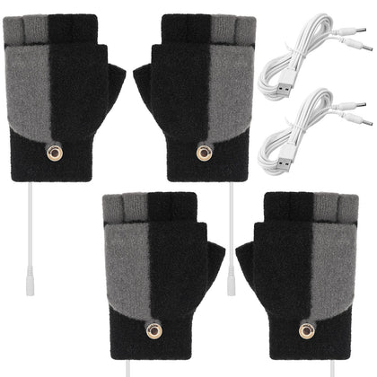 USB Heated Gloves 2 Pairs Winter Warm Heating Mitten Full and Half Hand Warmers Washable Knitting Typing Gloves