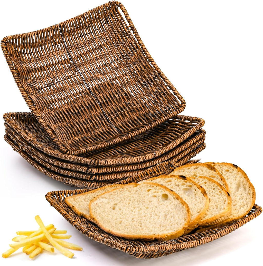6 Pack Imitation Wicker Bread Baskets, 9 x 9 Inch Square Bread Baskets for Serving Fast Food Baskets Fruit Baskets