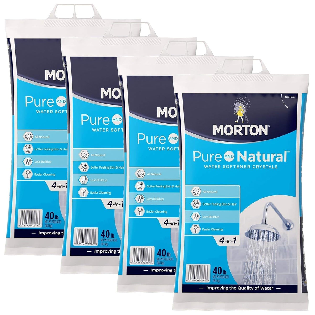 Water Softener Salt, Morton Pure and Natural Solar 4 in 1 Salt Crystals for Water Softener, 40 lb Bag, 4 Pack