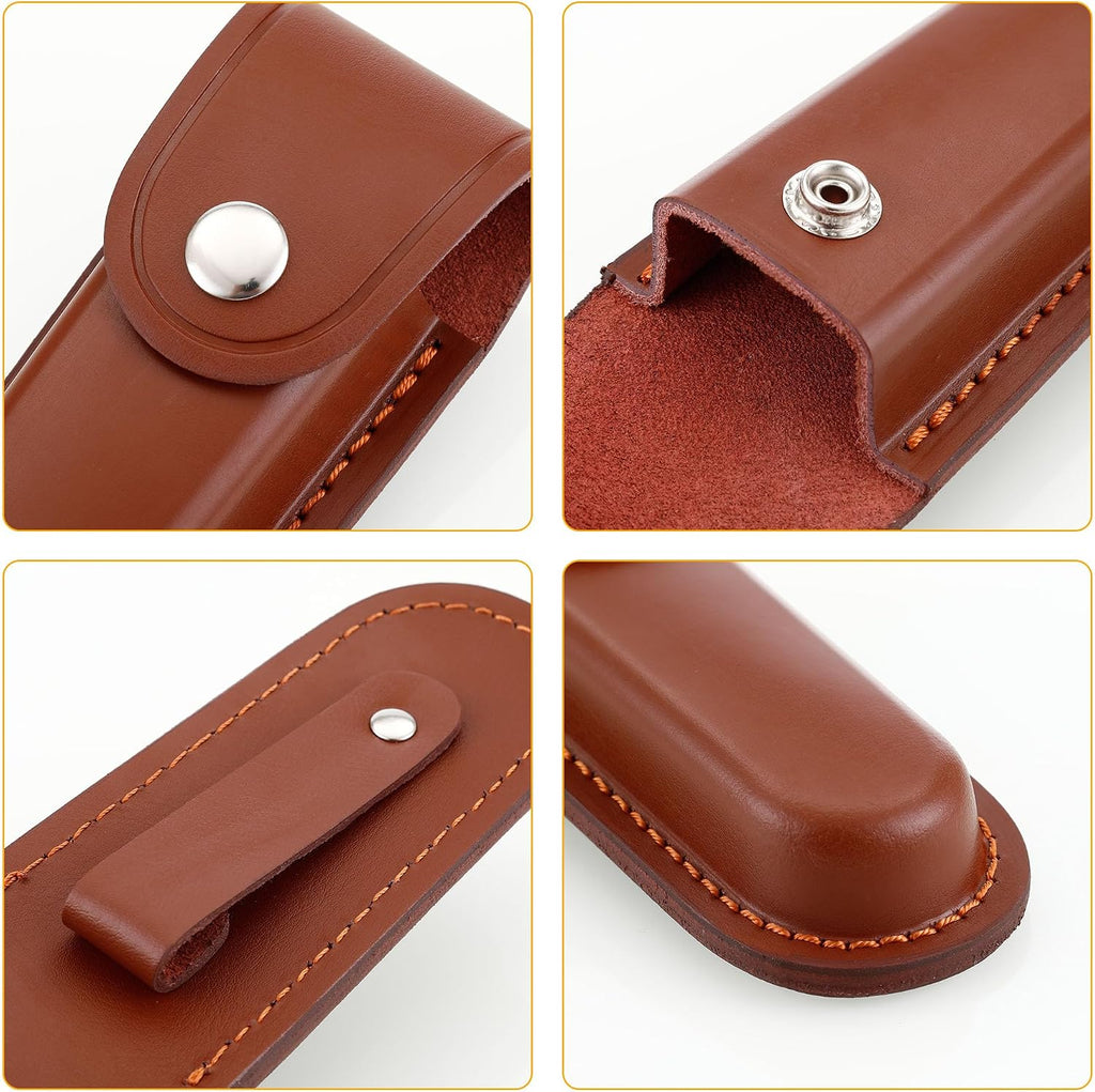 4 Inch Leather Pocket Knife Sheath for Belt Carry | Genuine cowhide folding knife pouch with snap closure for