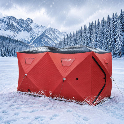 Insulated Ice Fishing Tent, 6-8 Person Pop-Up Ice Shanty Shelter