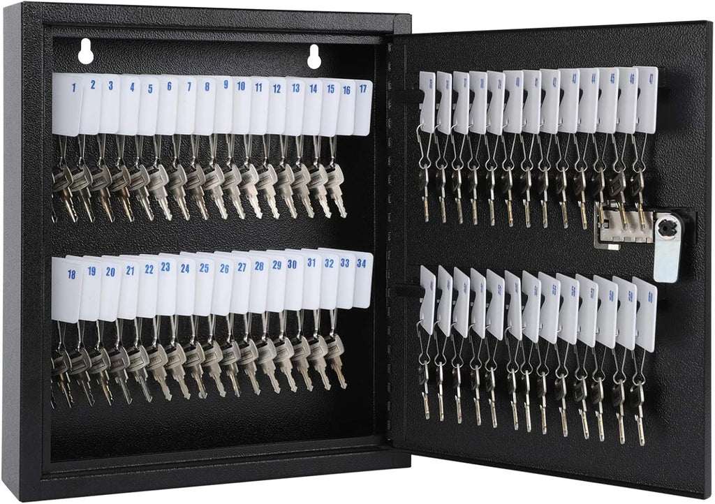 Key Box, Wall Mount 60 Key Cabinet, Combination Lock, Black | Numbered Key Storage Organizer, Secure Lock Box, Key