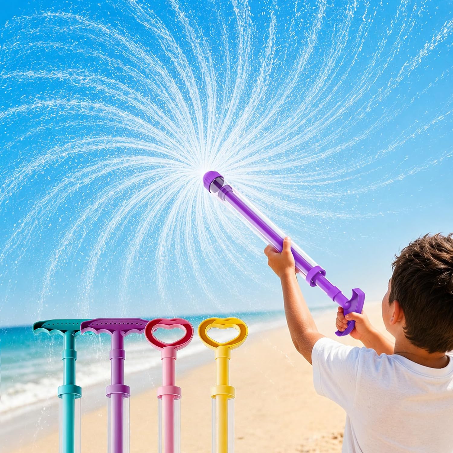 Water Spray Gun Fireworks 4 Pack, Firework Pattern Squirt Water Blaster with Pull Pump Action, Summer Pool Beach