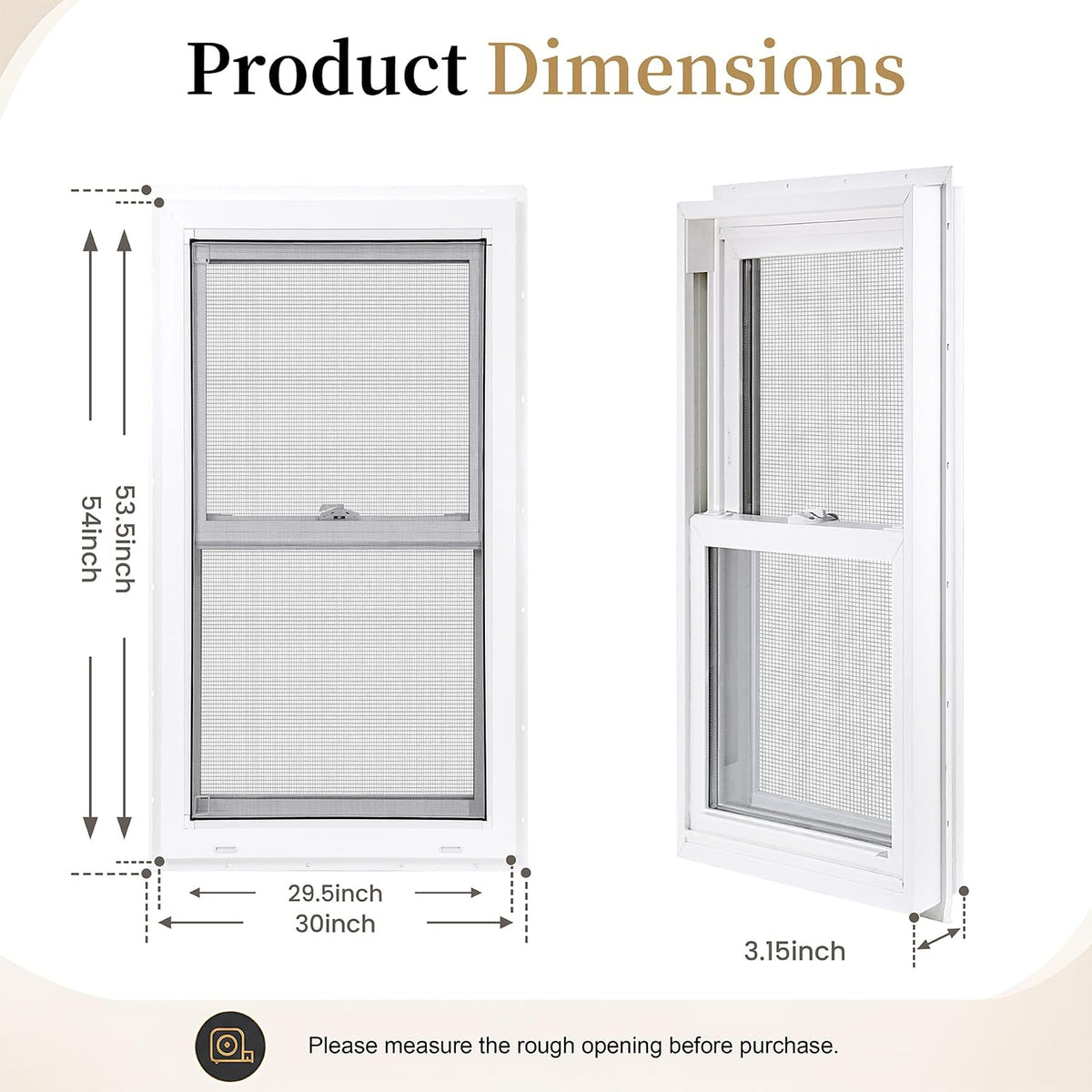 Vinyl Double Hung Sliding Window 30x54, Double Pane Glass, White