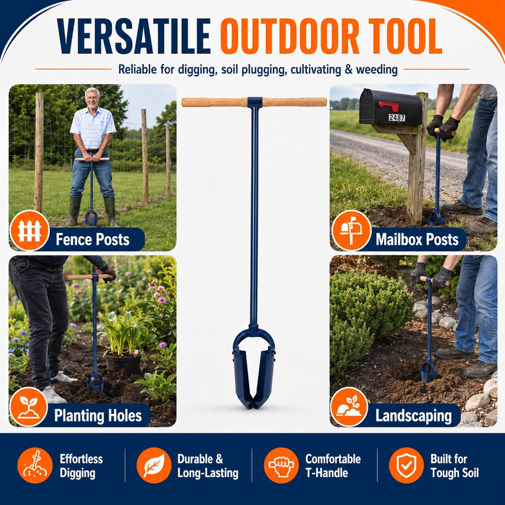 Post Hole Digger Tool 6"x 46" Hand Auger T Handle Heavy Duty Adjustable Lawn Auger Post Hole Digger Sharp Blades