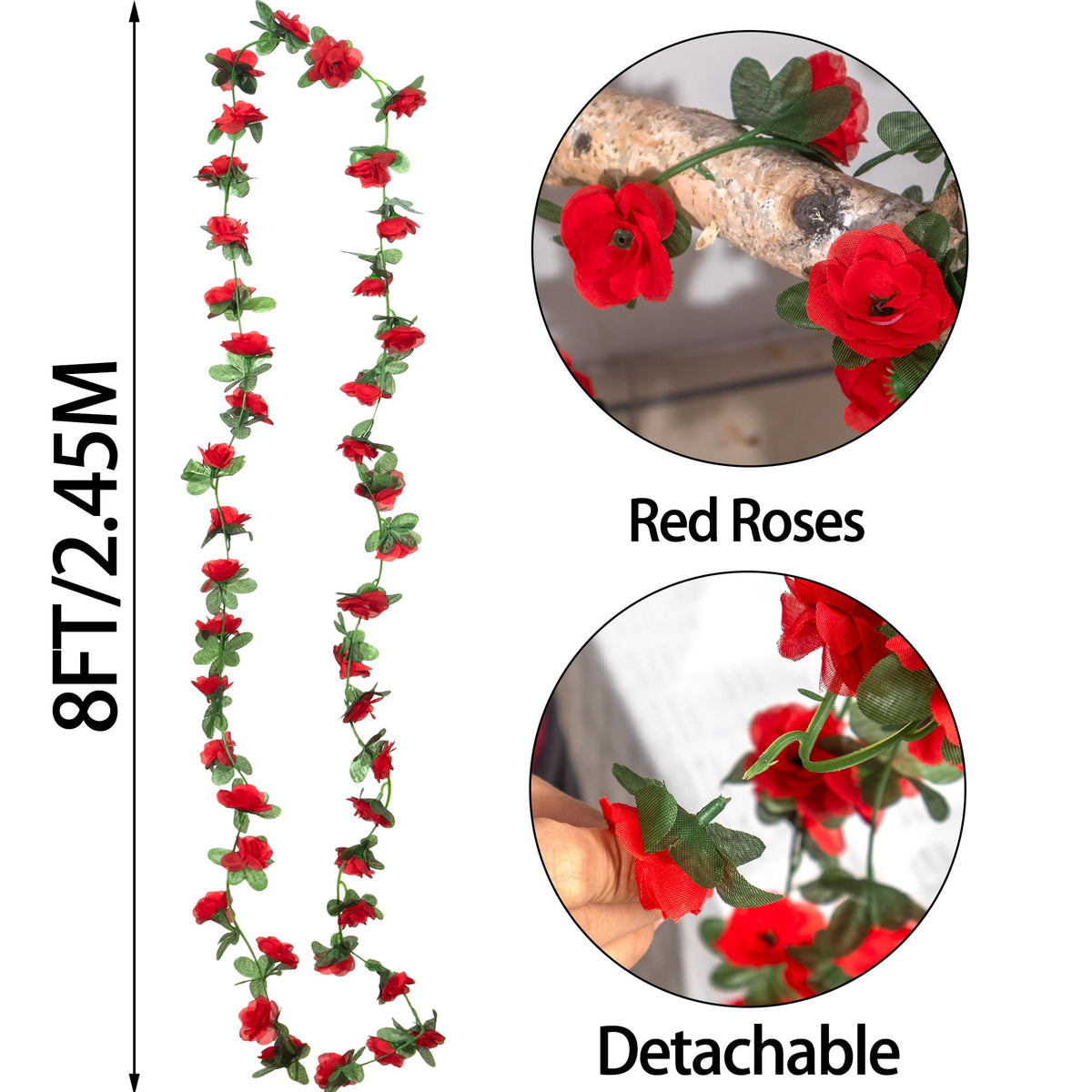 Artificial Red Rose Flower Garlands 10 PCS 82 FT for Backdrop