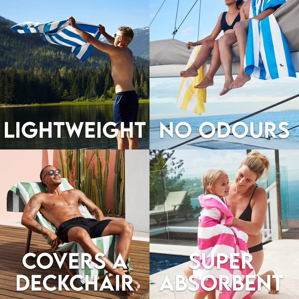Beach Towel - Quick Dry, Sand Free - Compact, Lightweight - 100% Recycled - Includes Bag - Cabana - Whitsunday Blue