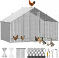 Walk in Chicken Coop, 9.8x6.6x6.6ft Chicken Run for Yard with Cover