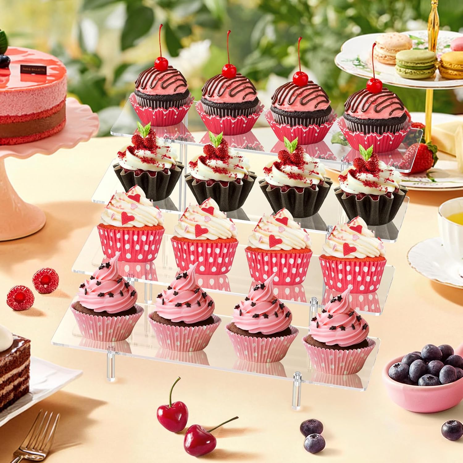 4 Tier Acrylic Display Riser Stand, Clear Perfume Organizer, Cupcake Stand | Ture 4-Tier Dessert Display for Party