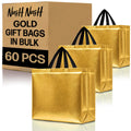 Bulk Set of 60 Reusable Large Gold Gift Bags with Handles
