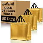 Bulk Set of 60 Reusable Large Gold Gift Bags with Handles