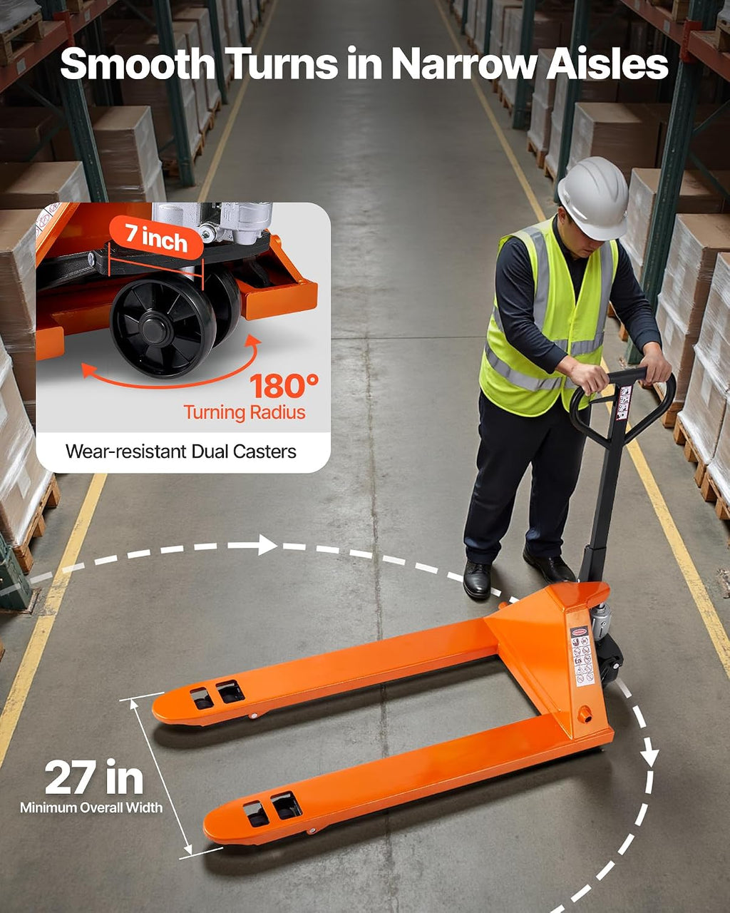 Pallet Jack, 6600 lbs Load Capacity, Manual Pallet Truck with 48L x 27W Inch Forks for Material Handling, 3.35-7.1