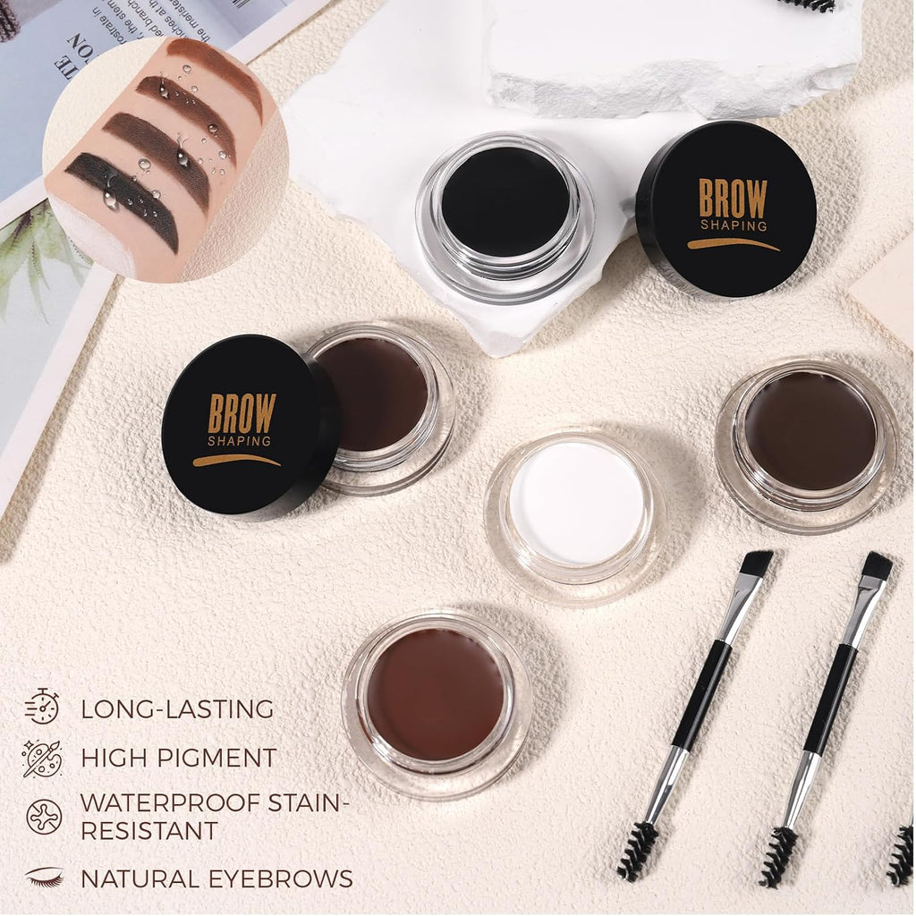Eyebrow Pomade Kit with Dual-Ended Brush, Long-Lasting | Black