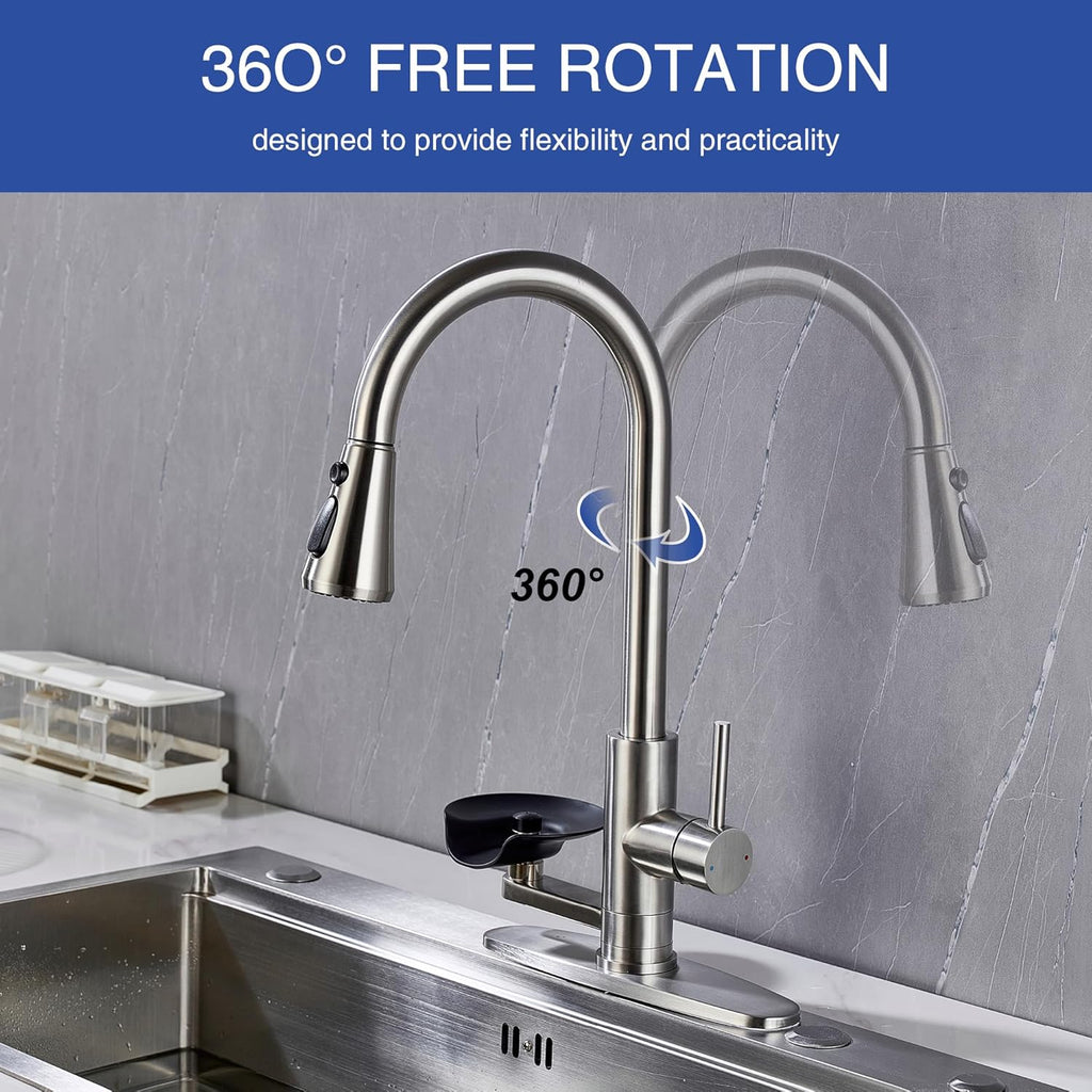 Kitchen Faucet with Glass Rinser Single Handle Pull Down Kitchen Sink Faucet with Cup Washer 1 or 3 Hole Glass Rinser