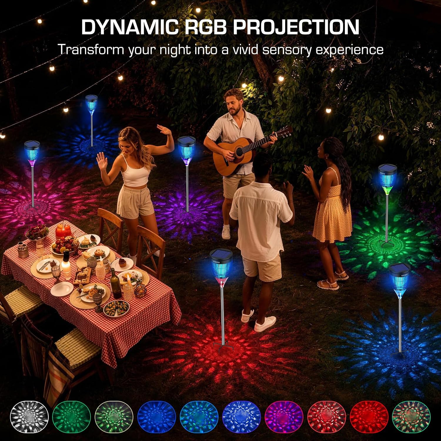 Solar Bug Zapper Outdoor, Mosquito Zapper with Flame & Projector Light | Auto On/Off, Waterproof Cordless Mosquito