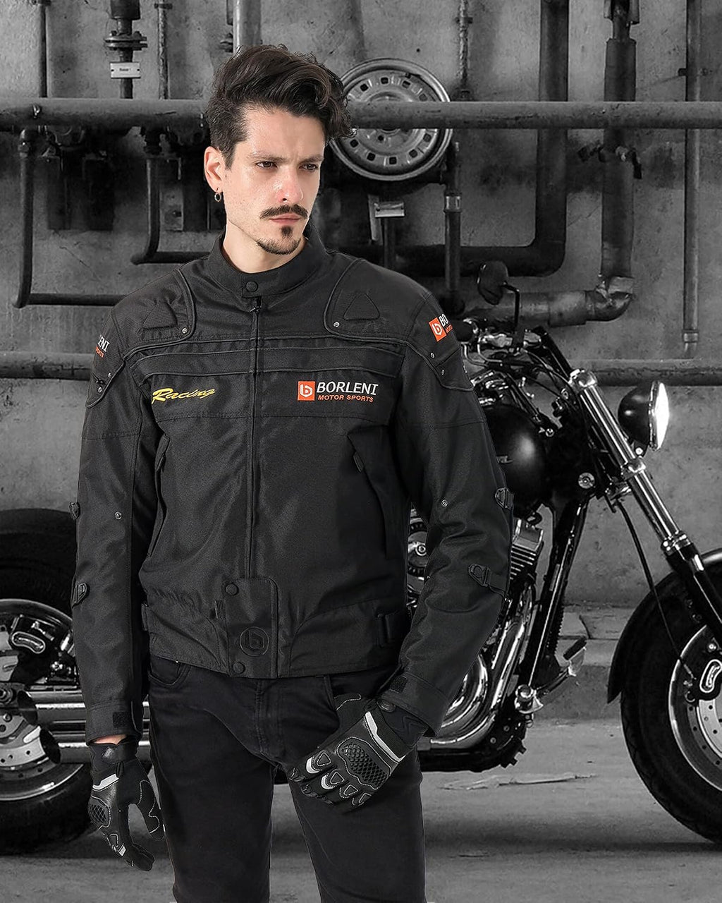 BORLEN Motorcycle Jacket for Men with Armor CE Certified Riding Jacket | Windproof Biker Riding Jacket with Full Body