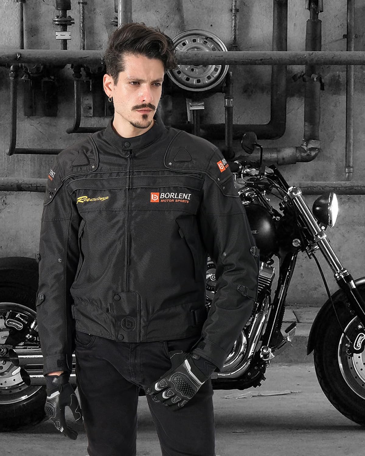 BORLEN Motorcycle Jacket for Men with Armor CE Certified Riding Jacket | Windproof Biker Riding Jacket with Full Body