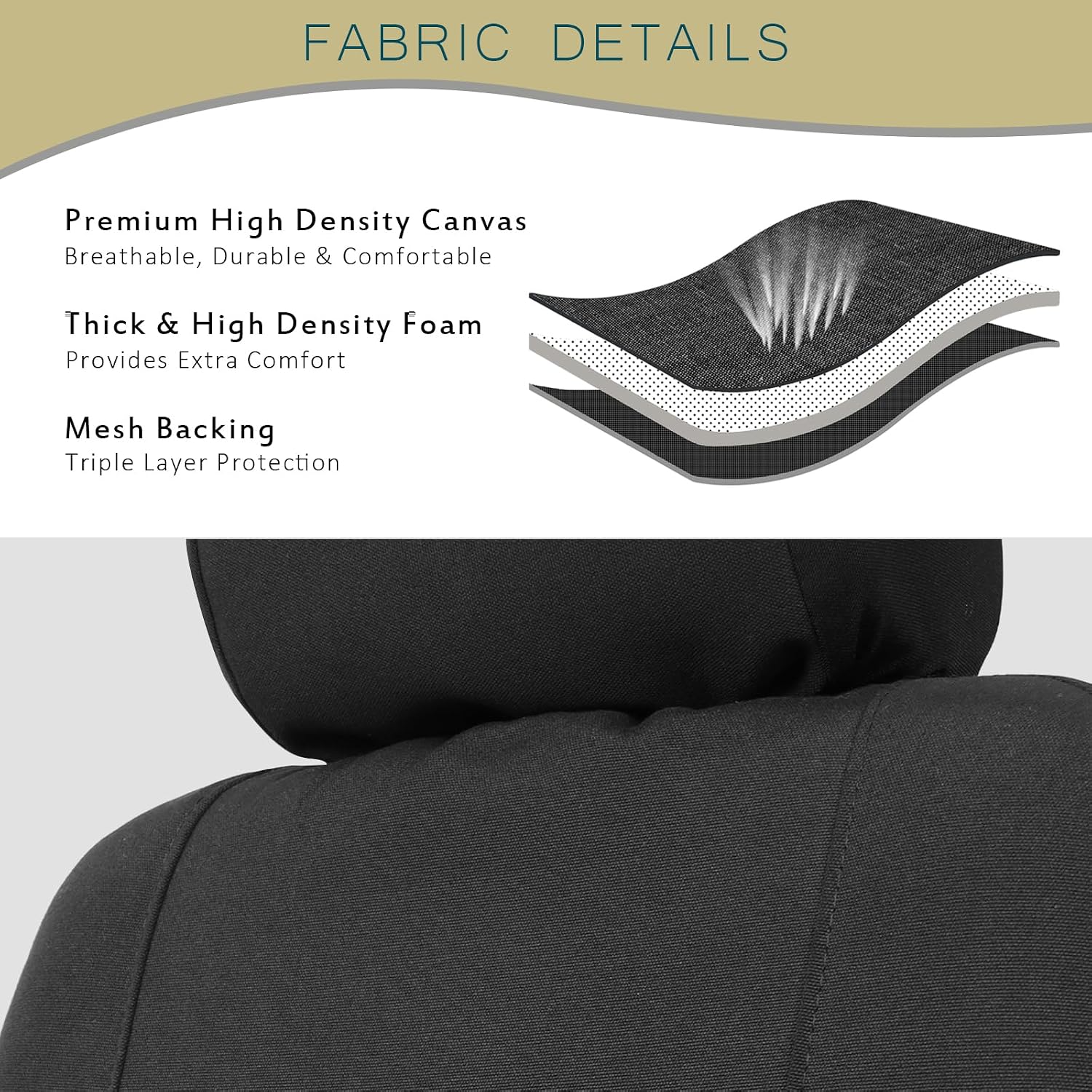 Car Seat Covers, Canvas Seat Protectors for Two Front Seats, Universal Fits Sedan Cars, SUVs, Trucks, and Mini Vans