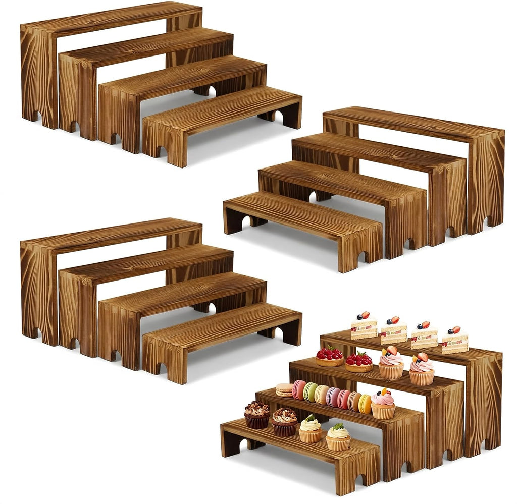 4 Set Wood Display Risers, Stackable Cupcake Stand for Party Dessert Table