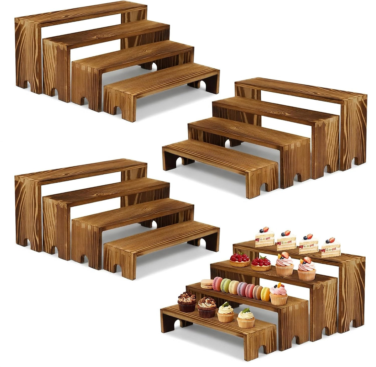 4 Set Wood Display Risers, Stackable Cupcake Stand for Party Dessert Table