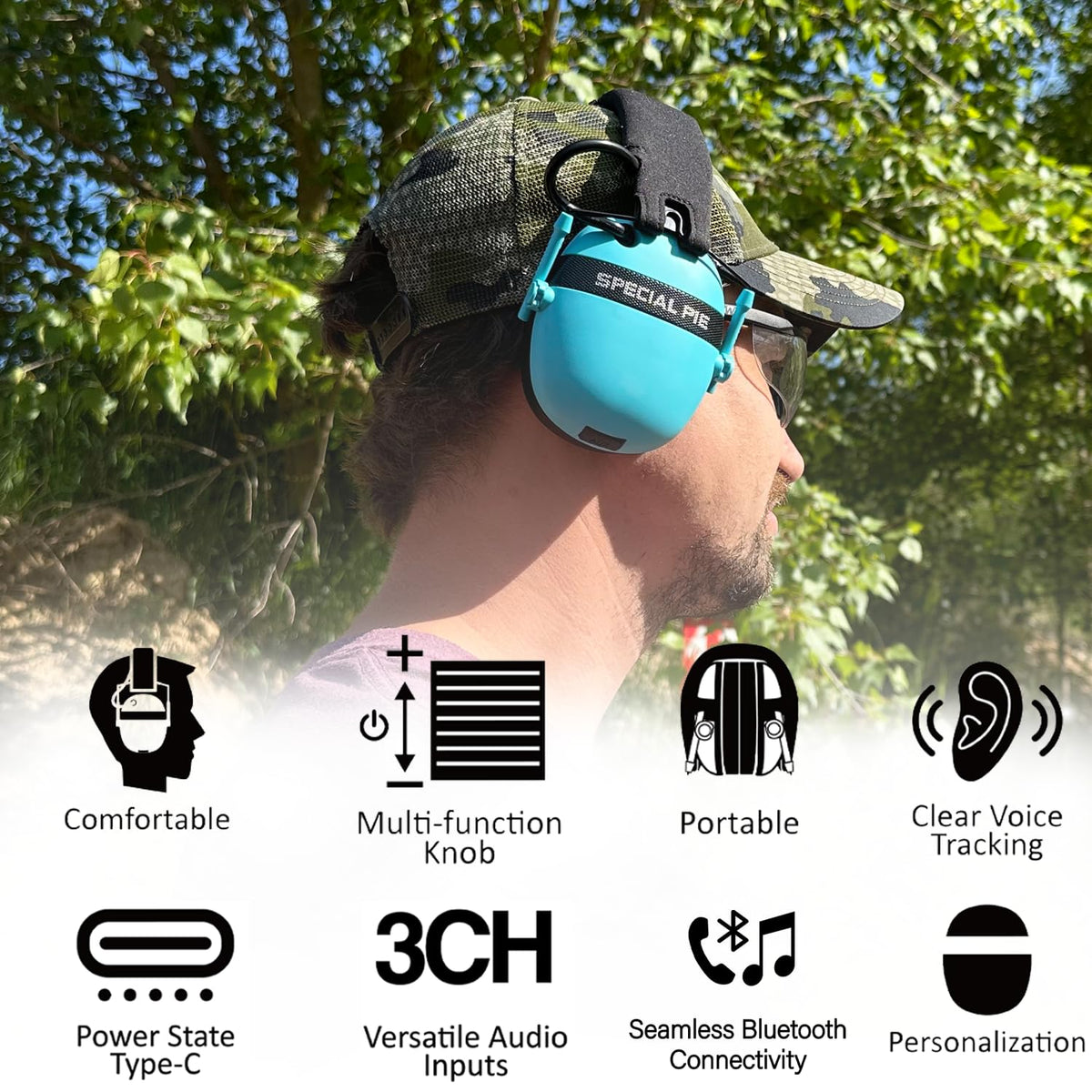 Bluetooth Electronic Shooting Ear Protection, NRR 27dB Rechargeable Hearing Protection for Gun Range, Noise Reduction