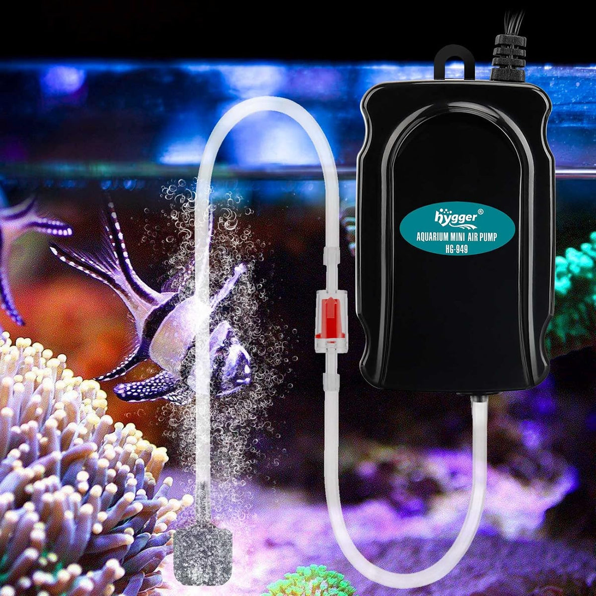 Mini Aquarium Air Pump Kit Small Fish Tank Air Pump 1W for 2-20 Gallon Fish Bowl with Air Tube Air Bubbler Stone