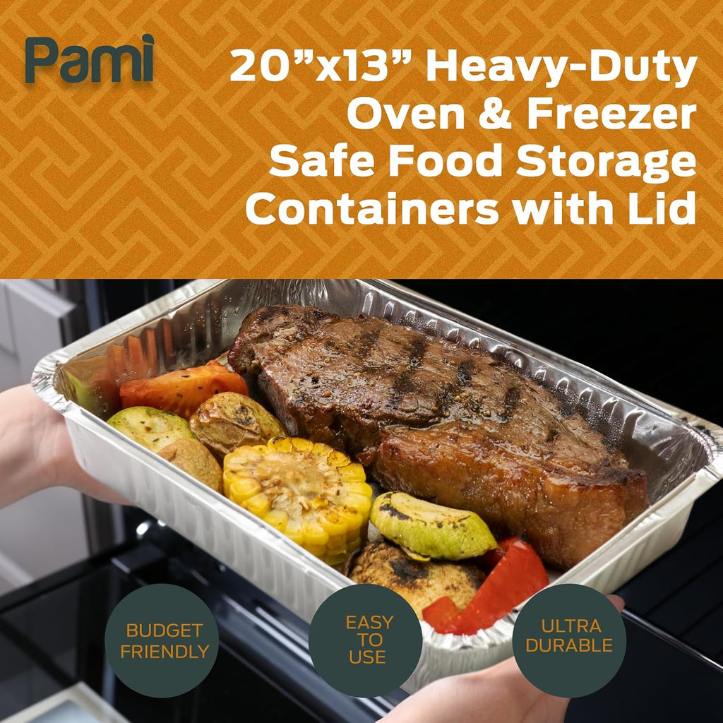 Aluminum Pans with Foil Lids 20x13 in,Full Size,Deep,Oven Safe,10-Pack