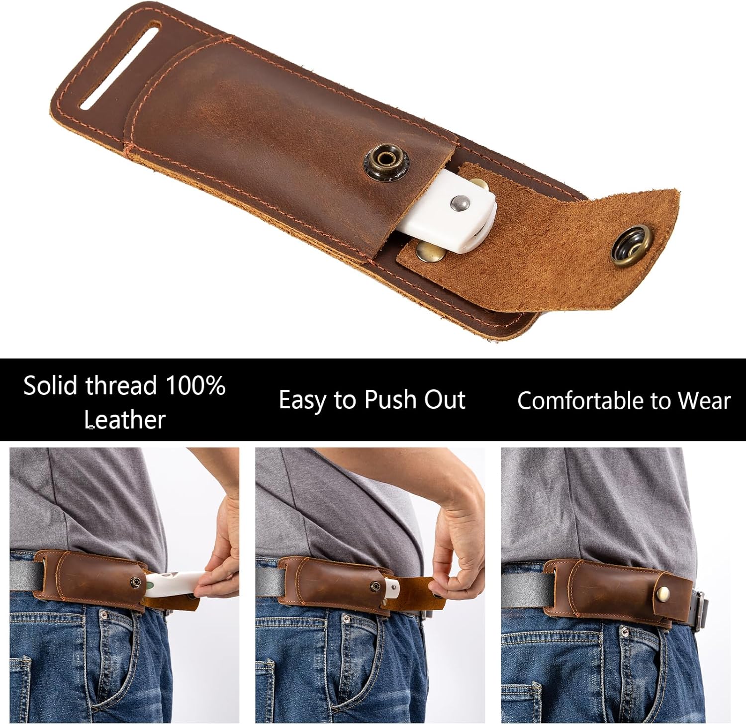 Knife Sheath,Belt Buckle Knife Sheath,Leather Knife Sheaths for Belt,Pocket Knife Folding EDC Belt Knife Holster,Open
